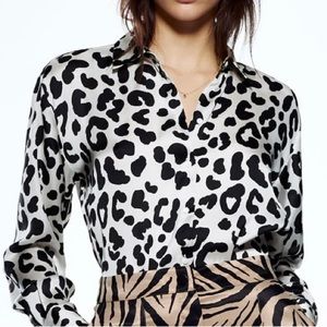 Zara Satin-Effect Leopard Animal Print Blouse